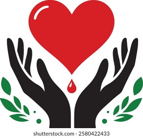 Caring hands holding a heart, symbol of love and support. A simple, impactful graphic of two hands holding a red heart, conveying a message of love, support, and compassion.