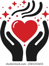 Caring Hands Holding a Heart, Symbol of Love and Support. EPS-10.