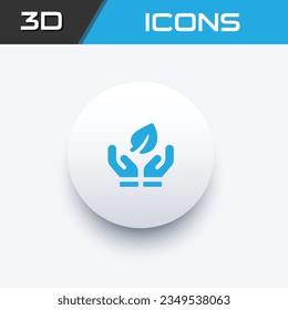 Caring hands holding leaves 3-D icon, protect nature icon in white background, editable icon