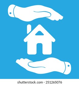 caring hands icon - protecting house vector illustration