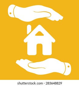 caring hands icon - protecting house vector illustration