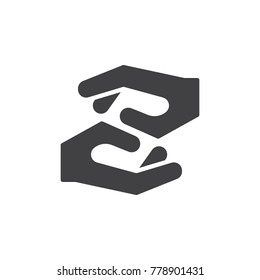 Caring hands icon vector, filled flat sign, solid pictogram isolated on white. Assistance symbol, logo illustration.