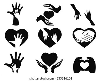 caring hands icons set