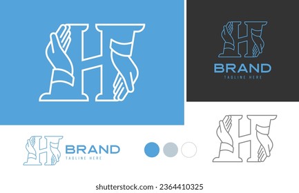 Caring hands logo using alphabet letter H with lines suitable for clinics, hospital, health, medical, heal, service, protection brands and business, included logo variation and swatches for branding