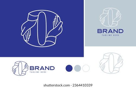 Caring hands logo using alphabet letter O with lines suitable for clinics, hospital, health, medical, heal, service, protection brands and business, included logo variation and swatches for branding