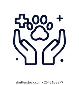 Caring hands protect animal health. Icon symbol illustration