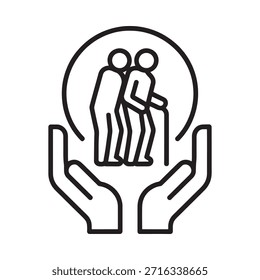 Caring hands protect elderly people symbolizing support and assistance