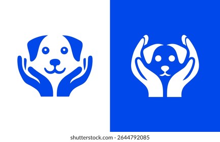 Caring hands protecting dog logo design