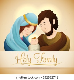 Caring Holy Family with baby Jesus, Joseph and virgin Mary.