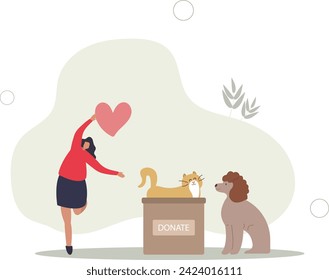 caring for homeless pets.flat vector illustration.