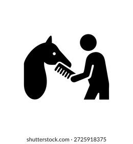 Caring Horse Grooming Session Icon Isolated On White Background