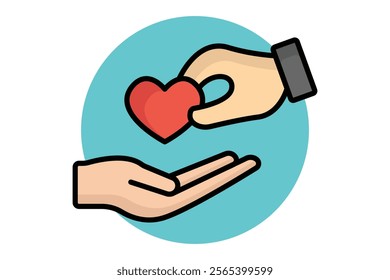 Caring icon. colored outline icon style. hand giving with heart. icon related to charity. donation elements vector illustration