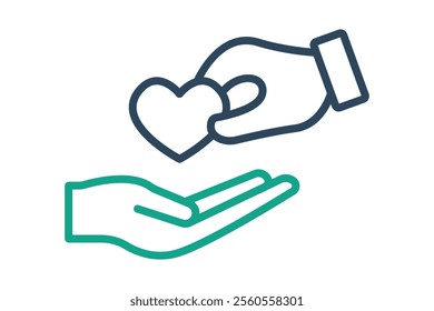 Caring icon. line icon style. hand giving with heart. icon related to charity. donation elements vector illustration