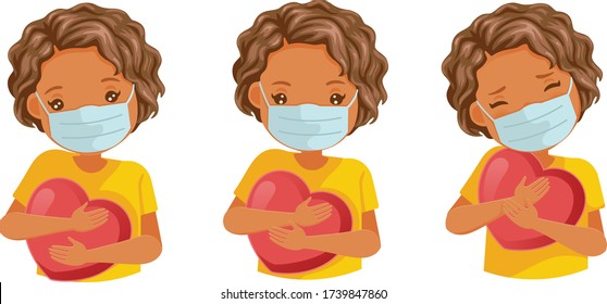 Caring icon set. Care reactions emoticon. Character of girls mask, gestures and feelings. Hold the heart with love. Social media emoji reactions. Symbol illustration. Cartoon cute style vector.