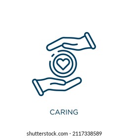 caring icon. Thin linear caring outline icon isolated on white background. Line vector caring sign, symbol for web and mobile