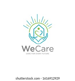 Caring Logo Design Vector Stock Illustration . We Care Logo . Caring Hands Logo . Love Care Logo Template