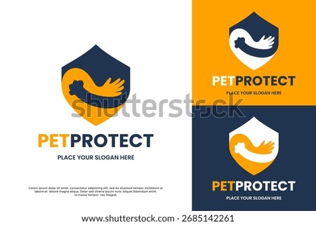 A caring logo with a hand forming a shield to protect a pet silhouette. It symbolizes safety, care, and animal welfare. Ideal for veterinary clinics, pet insurance, or shelters.