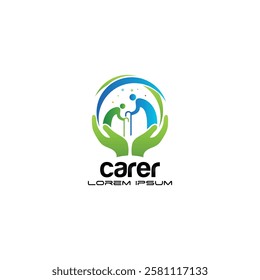 A caring logo with hands, people, and a walking aid, symbolizing compassion, support, and trust. Perfect for healthcare, elderly assistance, and caregiving organizations.