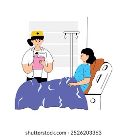 Caring for patients, supporting doctors, nurse flat illustration