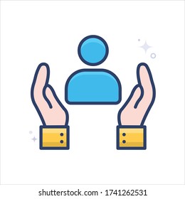 ilustración de estilo vectorial de personas preocupadas. Icono de símbolo rellenado con esquema de inicio y Nueva empresa. EPS 10