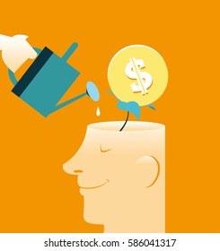 Caring for plants watered dollar. Vector illustration