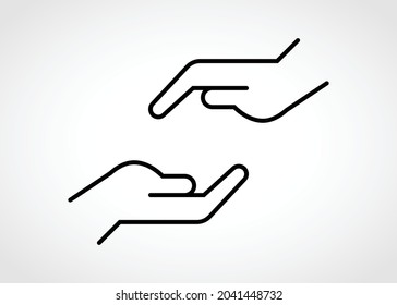 Caring and Supporting hands. Help and Assistance concept linear vector icon