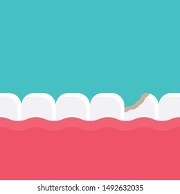 Caring for teeth, broken teeth and cavities with turquoise color background flat design vector illustration