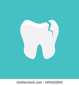 Caring for teeth, broken teeth and cavities with turquoise color background flat design vector illustration