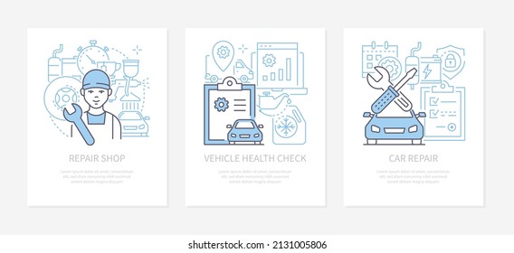 Caring for the vehicle - modern line design style banners set