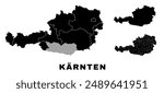 Carinthia map, Austrian state. Austria administrative division, provinces, boroughs, and municipalities.