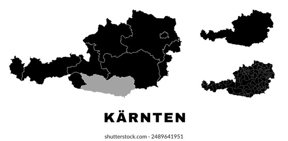 Carinthia map, Austrian state. Austria administrative division, provinces, boroughs, and municipalities.