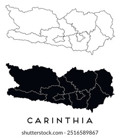 Carinthia map of regions districts vector black on white and outline