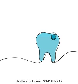 Carious tooth vector icon drawn with one continuous single line. Dentistry health of teeth in sketch style.