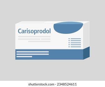 Carisoprodol pills cardboard box illustration. Carisoprodol is a medication used for musculoskeletal pain.