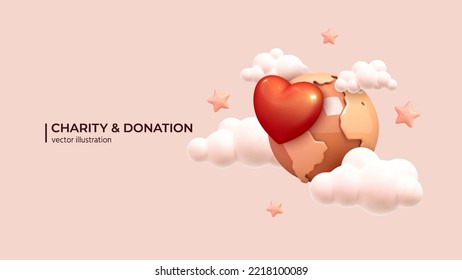 Carity - 3D Concept of support and kindness in community. Share empathy and hope with needy. Help and compassion in life. Realistic 3d cartoon minimal style. Vector illustration svg