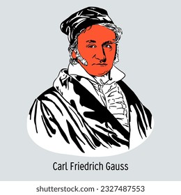 Carl Friedrich Gauss was a German mathematician, mechanic, physicist, astronomer, and surveyor. Hand-drawn vector illustration.