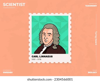 Carl Linnaeus Inventor's Postcard Creative Ticket (Stamp) Design with Informative Details-vector illustration