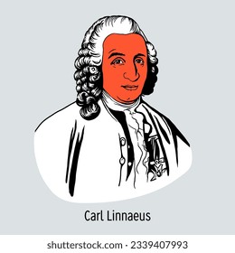 Carl Linnaeus was a Swedish naturalist and physician. He made a scientific journey alone to Lapland. Vector illustration, hand-drawn vector illustration