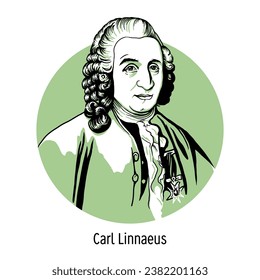 Carl Linnaeus was a Swedish naturalist and physician.  Vector illustration is hand-drawn.