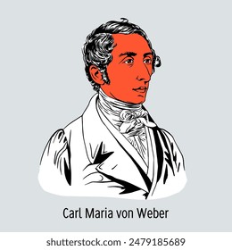 Carl Maria von Weber was a German composer, conductor, pianist, music writer, German romantic opera, a precursor of Wagner. Hand drawn vector illustration