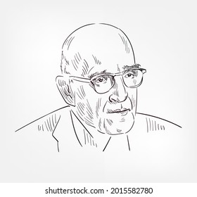 Carl Ransom Rogers  American psychologyst theorist vector sketch portrait isolated