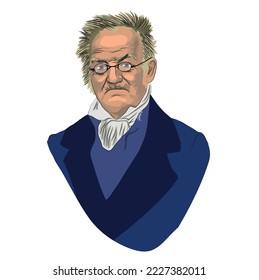 Carl Ritter, portrait vector illustration.  (1779 – 1859) German historian, philosopher and geographer. He is one of the founders of the Berlin Geographical Society.