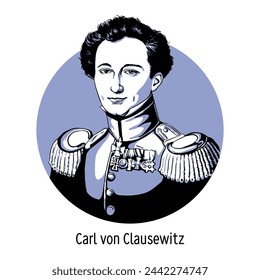 Carl von Clausewitz was a Prussian and Russian military commander, military theorist and historian. Hand drawn vector illustration