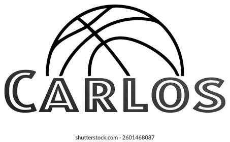 Carlos - first name written in sport style and stylized basketball sketch; black color; vector graphics for banners, cards, sweatshirts, prints, cricut, silhouette, sublimation
