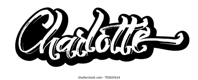 Carlotte. Sticker. Modern Calligraphy Hand Lettering for Silk Screen Printing