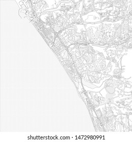 Carlsbad, California, USA, Bright Outlined Vector Map With Bigger And Minor Roads And Steets Created For Infographic Backgrounds.