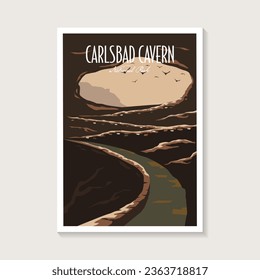 Carlsbad Caverns Parque Nacional Afiche de ilustración vectorial, diseño de afiches de cuevas interiores