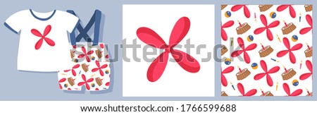 Carlson pattern. Children's toys. Set for textile design and packaging design. propeller vector illustration.