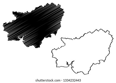 Carmarthenshire (United Kingdom, Wales, Cymru, Principal areas of Wales) map vector illustration, scribble sketch County of Carmarthenshire map