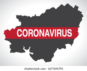 Carmarthenshire WALES UK principal area map with Coronavirus warning illustration